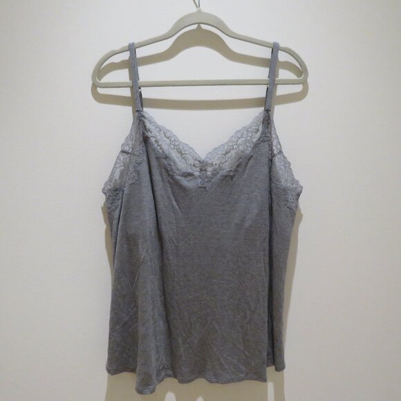 SOMA Cool Nights Rib Lace Trim Pajama Cami Top in Gray Lounge Comfy Size XL NWT - Picture 3 of 14